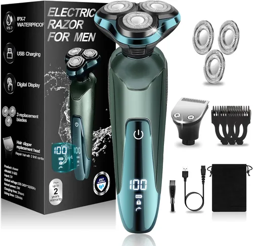 Miniatura 9 de Mens Electric Shaver, 4D Floating Head High-Speed Motor IPX7 Waterproof, Fast Charging Cordless Electric Razor with Pop-Up Trimmer & Replaceable