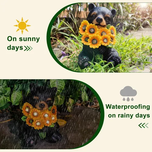 Miniatura 4 de Luces solares de jardín para exteriores, estatuas de oso negro con girasoles, decoración de escultura, regalos de madre para mujeres, hombres