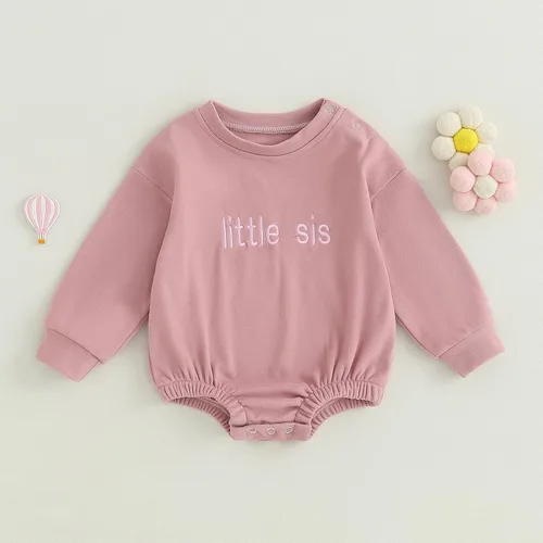 Miniatura 2 de Infant Baby Girl Fall Outfit Sweatshirt Romper Letter Embroidery Jumpsuit Big Lil Sis Matching Newborn Winter Clothes