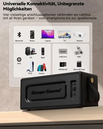 Miniatura 7 de Altavoz Bluetooth, altavoz retro StageSound inalámbrico, altavoz portátil con refuerzo de graves, 80 W, IP67 impermeable, luces LED, emparejamiento