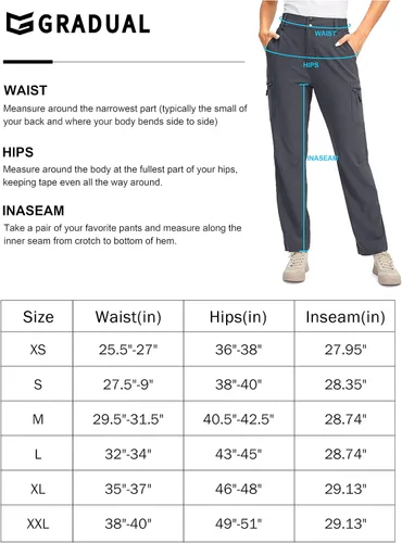 Miniatura 7 de G Gradual Womens Hiking Pants with Zipper Pockets Convertible Lightweight Quick Dry Stretch Cargo Camping Pants