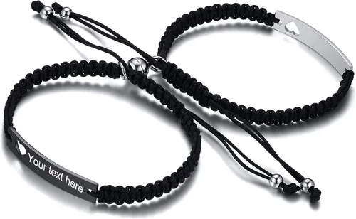 Miniatura 7 de MEALGUET Pulseras de ID Personalizadas para Parejas Grabado Personalizado Hecho a Mano Cuerda Trenzada Pulsera de Muñeca para Hombres Mujeres