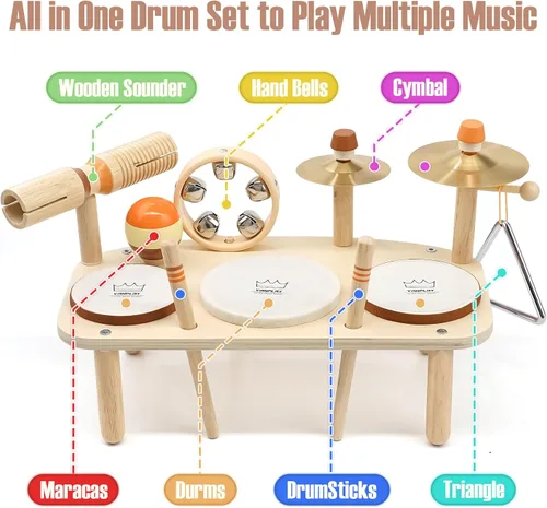 Miniatura 2 de Juego de Tambores para Niños - Juguetes Montessori para Niños de 2 Años, Niño o Niña, Regalos de Cumpleaños, 11 en 1 Instrumentos Musicales