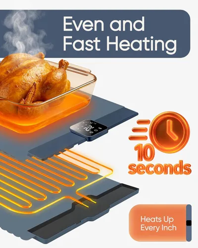 Miniatura 2 de Tapete de calentamiento para alimentos – Bandeja plegable de buffet de 24 x 16 pulgadas con 5 ajustes de temperatura y temporizador automático