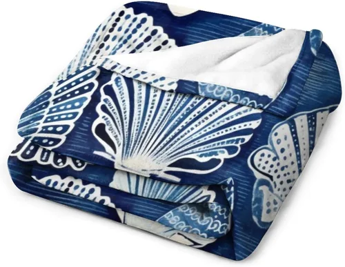 Miniatura 3 de Manta de conchas de mar azul para cama, manta náutica costera, manta de franela para sofá, cama, oficina para adultos, 30 x 40 pulgadas, manta suave