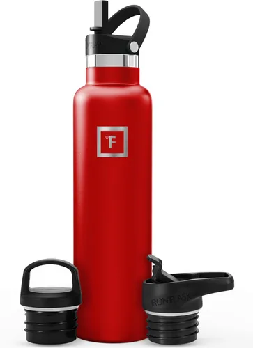 Miniatura 28 de IRON °FLASK Botellas de agua de campamento/senderismo, 3 tapas (estrecha con popote), sin fugas, aisladas al vacío, acero inoxidable de doble pared