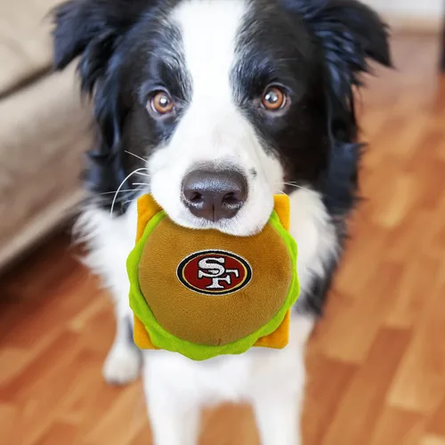 Miniatura 4 de NFL SAN Francisco 49ERS - Juguete chirriante de hamburguesa de queso para perros y gatos, juguete de peluche para perros y gatos con chirriador