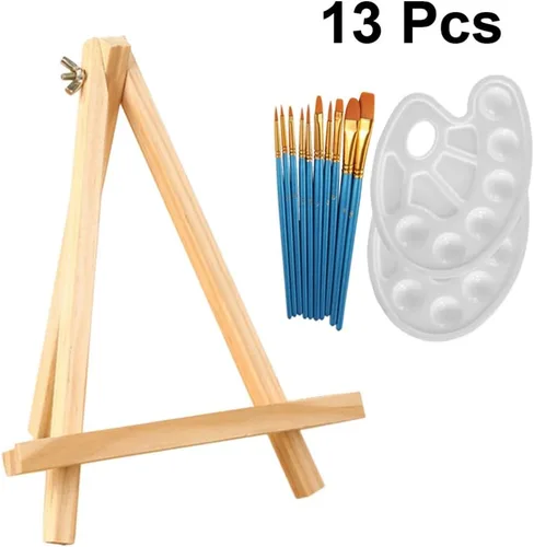 Miniatura 2 de SUPVOX 1 juego de 13 piezas de pintura acrílica para artistas, incluye 10 pinceles de pintura acrílica, 2 paletas y 1 mini caballete de mesa