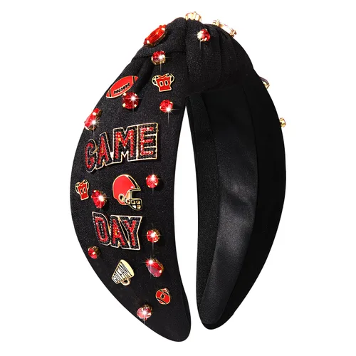 Miniatura 12 de Diadema de fútbol para mujer, accesorios de fútbol con cuentas de diamantes de imitación, diadema anudada con cristales adornados para el día