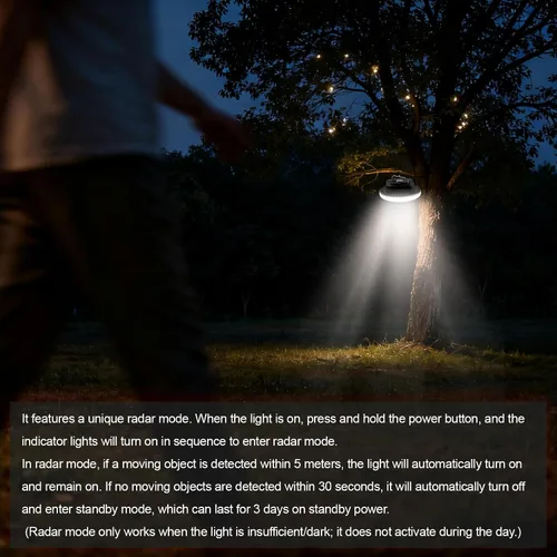 Miniatura 2 de IODOO Luz de campamento recargable de 10000 mAh 4000LM con sensor de movimiento y radar, tiempo de espera de 72 horas, linterna de campamento