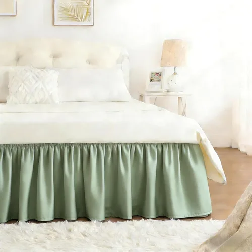 Miniatura 42 de Falda de cama RIMELA envoltura volante elástica que protege contra el polvo con color sólido, resistente a las arrugas y a la decoloración con Blanco