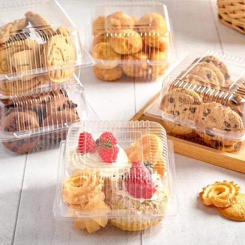 Miniatura 5 de TOFLEN Paquete de 50 contenedores de alimentos de plástico con bisagras, contenedores de rebanada de pastel cuadrados transparentes con tapas