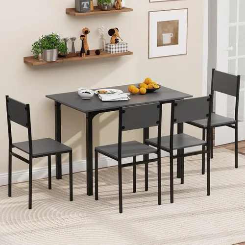 Miniatura 2 de GOFLAME Juego de mesa de comedor de 5 piezas, mesa de cocina industrial y sillas para 4 personas con respaldo y marco de metal, juego de comedor Gris