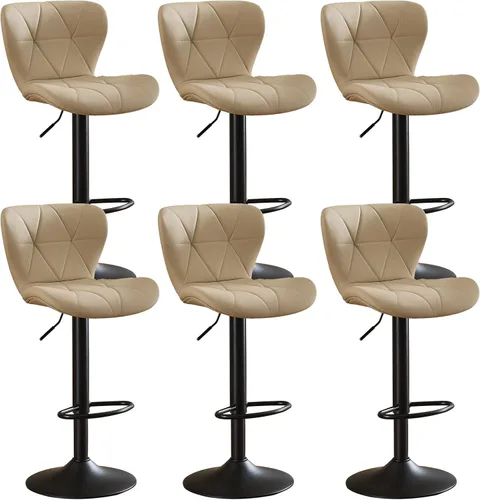 Miniatura 18 de Juego de 2 taburetes de bar, taburetes de bar giratorios ajustables con respaldo, taburetes de bar de piel sintética de altura de mostrador de 24 a
