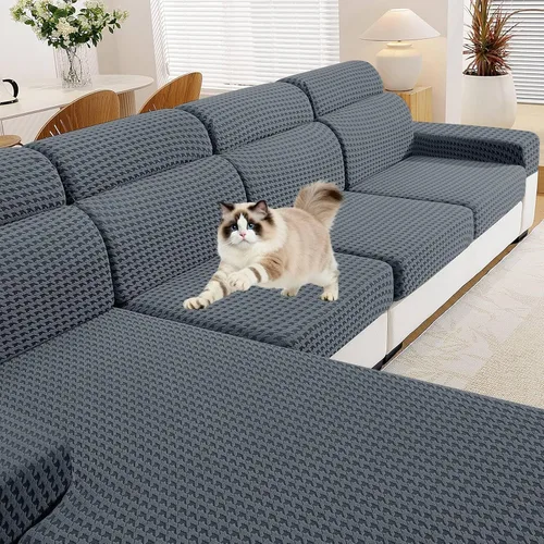 Miniatura 20 de MAXIJIN Fundas de cojín para sofá seccional, funda de cojín elástica para sofá, lavable, protector de muebles con parte inferior elástica y correa