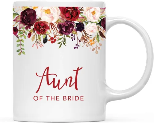 Miniatura 30 de Andaz Press Taza de té de cerámica para el día de la madre, regalo de 9.5 fl oz, otoño, marsala, flores burdeos, rosas, flores, tía, 1 paquete