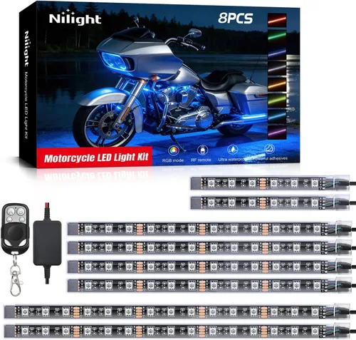 Nilight Kit de luces LED RGB para motocicleta, impermeable, multicolor, lámpara de luces de atmósfera con control remoto inalámbrico RF de 4 teclas