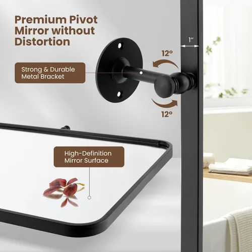 Miniatura 5 de Tangkula Espejo pivote de 30 x 22 pulgadas, espejo de baño inclinable con película inastillable, soportes de pared, espejo enmarcado para montaje