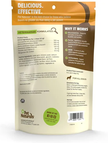 Miniatura 2 de Pet Naturals Suplemento profesional para cadera y articulaciones con glucosamina, mejillón de labios verdes y condroitina para perros, sabor a pato