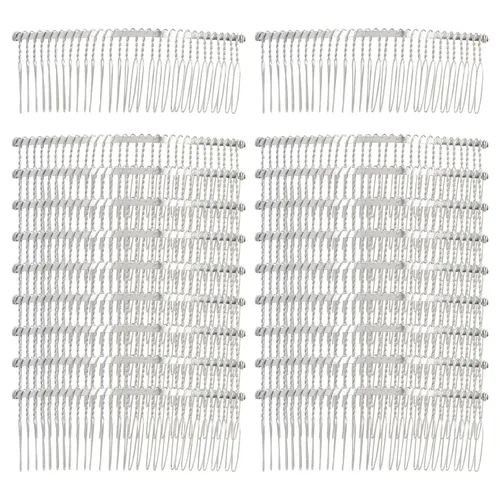 Miniatura 8 de Lawie Paquete de 20 peines de pelo grandes y anchos de metal negro con base de alambre torcido para el cabello, clips de peine para boda, velo