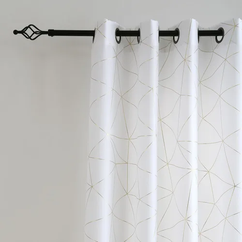 Miniatura 34 de Taisier Home Paneles de Cortinas de Ventana de Lino Dorado con Ojales Estampado de Lámina de Azulejos Geométricos Marroquíes Metálicos Cortinas