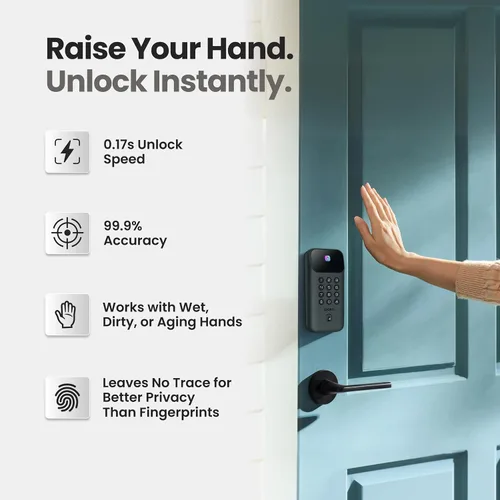 Miniatura 4 de Lockin Venoris Go – Cerradura inteligente – Cerradura de puerta de entrada sin llave de vena de palma – 5 métodos de desbloqueo, WiFi integrado