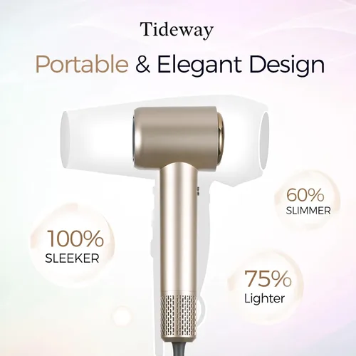 Miniatura 8 de Tideway Secador de pelo profesional de alta velocidad iónico 110,000 RPM, secador de pelo compacto con difusor magnético, secado rápido con motor