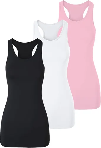 Miniatura 16 de TAIPOVE Camisetas largas sin mangas para mujer de algodón para capas con espalda cruzada extra largas para ropa deportiva, paquete de 3