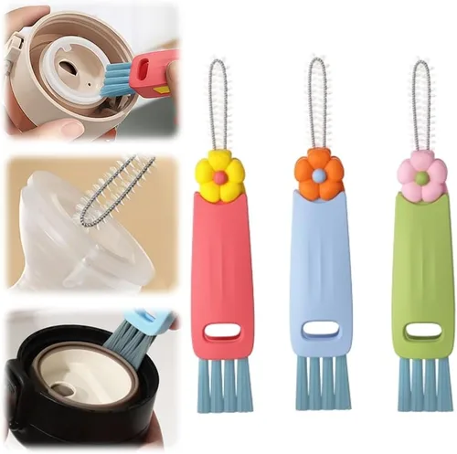 Miniatura 14 de Limpiador de Tapas de Tazas Multifuncional 3 en 1 - Juego de Cepillos de Limpieza para Hendiduras para Espacios Estrechos, Biberones y Más - A3