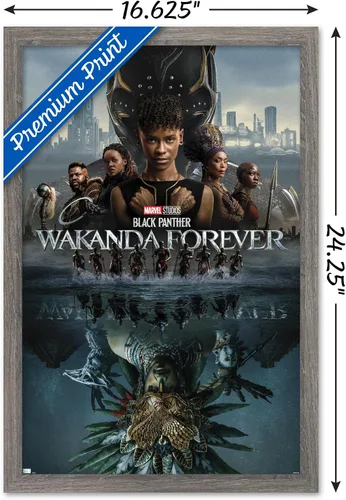 Miniatura 3 de Marvel Black Panther: Wakanda Forever - Póster de pared de una hoja, 22.4 pulgadas de largo x 14.7 pulgadas de ancho, versión enmarcada de madera