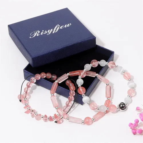 Miniatura 6 de Risyfjew Pulseras de amatista para mujer, pulsera de cuentas curativas de piedra natural, alivio del estrés y la ansiedad, cristales de sandía