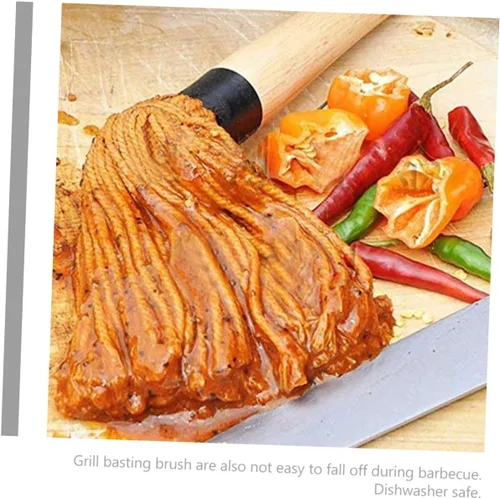 Miniatura 9 de ABOOFAN Juego de fregona para parrilla, cepillos de barbacoa para salsa Bbq Dipping Brush Basting Mop para asar material de madera de algodón