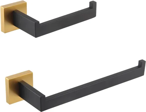 Miniatura 10 de GERZWY Juego de accesorios de baño negro mate SUS304 acero inoxidable ducha de baño conjunto 2 piezas (soporte de papel higiénico toalla anillo)