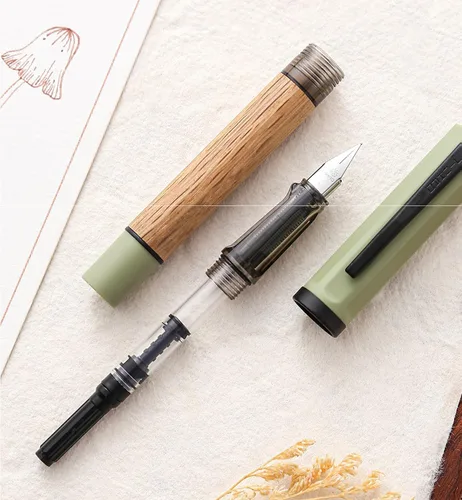 Miniatura 6 de Jinhao 58 - Pluma estilográfica de madera de roble natural hecha a mano, punta fina con tapa de rosca y convertidor de tinta, elegante regalo Verde