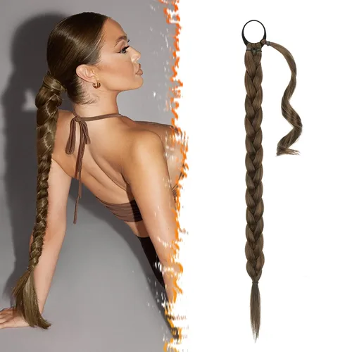 Miniatura 13 de Barsdar Extensión de 26 Pulgadas de Cola de Caballo Trenzada Larga con Banda Elástica - Extensiones de Cabello en Cola de Caballo Recta y Elegante