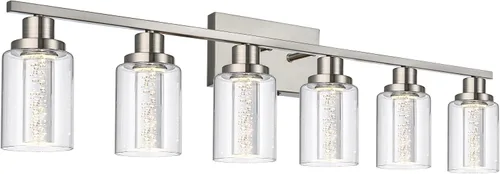 Miniatura 18 de MELUCEE Lámparas de tocador de baño, 3 luces LED sobre espejo, 3000 K-6000 K, moderna luz negra para baño con pantalla de cristal de burbujas, chips