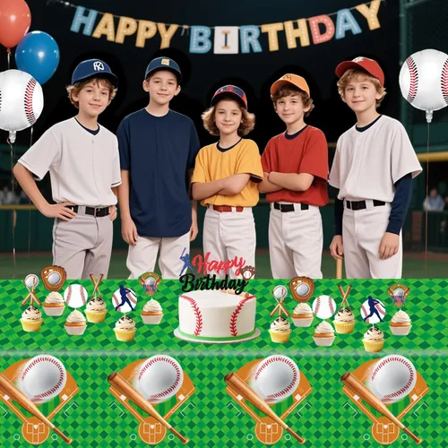 Miniatura 4 de Oigco Decoraciones para fiestas de béisbol, paquete de 4, manteles de plástico desechables para juegos y fiestas de cumpleaños, 54 x 108 pulgadas
