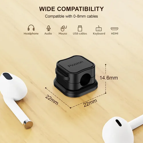 Miniatura 7 de Picozon - Paquete de 8 soportes magnéticos para cables, organizador de cables adhesivos Picozon para teléfono, cargador USB, organizador