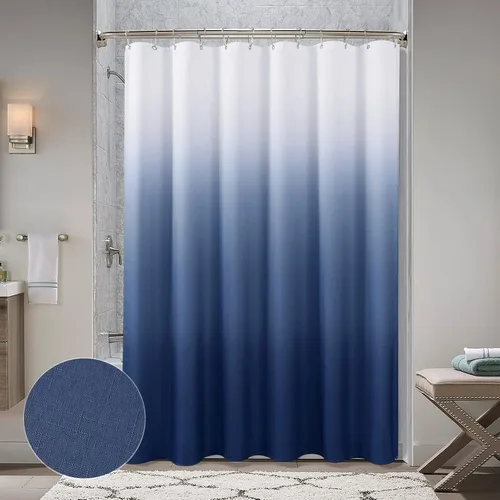 Miniatura 2 de Cortinas de ducha negras para baño, juego de cortinas de ducha de tela texturada ombre, lujo de hotel y spa con 12 ganchos, lavable a máquina