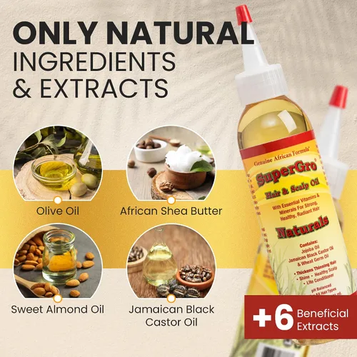 Miniatura 4 de SuperGro Aceite para el cabello y el cuero cabelludo para hidratar, fortalecer, nutrir, brillar, mezcla de suero ligero de ricino negro para cuero