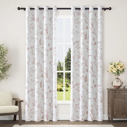 Miniatura 18 de ChrisDowa Cortinas florales 100% opacas de 63 pulgadas de largo, 2 paneles para dormitorio, sala de estar, estampado de flores negras