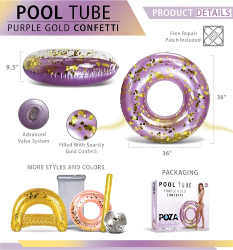 Miniatura 2 de POZA Flotador de Tubo Inflable para Piscina – Anillo de natación de confeti brillante, Tubo Inflable de Servicio Pesado Resistente a los Rayos UV