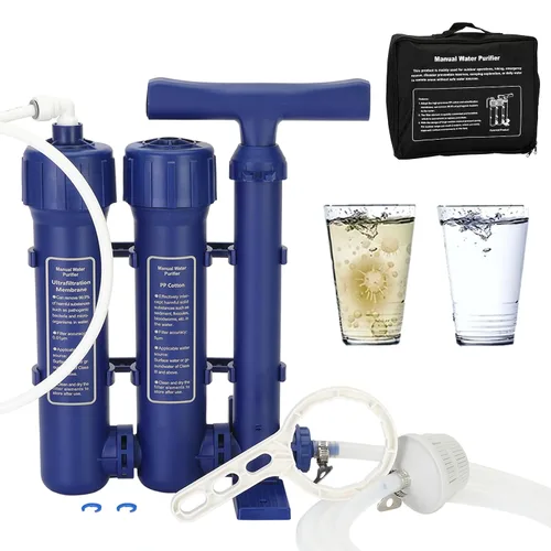 Filtro de agua de emergencia Sistema de filtración de agua grande Supervivencia - Filtro de agua de bomba de mano, purificador de agua de alto