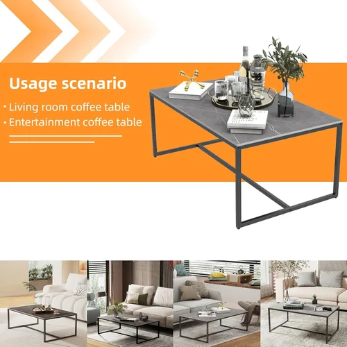 Miniatura 3 de Wisfor Mesa de centro rectangular de piedra sinterizada de mármol con patas de metal para sala de estar, 40 x 24 x 17 pulgadas, gris