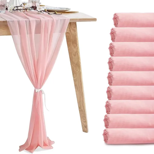 Paquete de 10 Caminos de Mesa de Gasa Rosa Bebé de 10 Pies para Boda, Camino de Mesa de Tul Romántico Transparente para Navidad, Boda, Novia, Fiesta