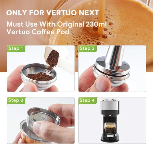 Miniatura 4 de Cápsula de café reutilizable de acero inoxidable solo para máquina de café Vertuo Next, cápsula de café reutilizable de metal debe usarse
