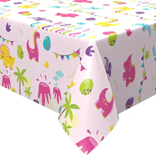 Mantel de dinosaurio rosa, 1 mantel de dinosaurio para fiesta de cumpleaños, mantel de dinosaurio para niñas, fiesta de feliz cumpleaños, mantel de