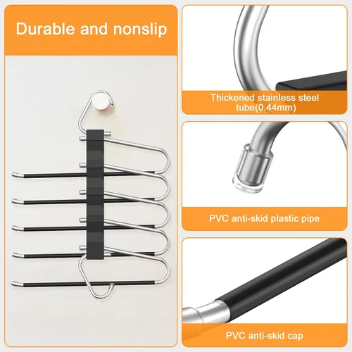Miniatura 31 de Loretoy Paquete de 4 perchas para pantalones que ahorran espacio, estante multifuncional antideslizante para pantalones, tubo de acero inoxidable