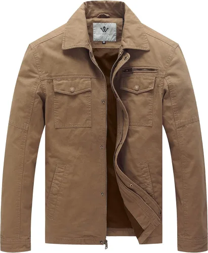 Miniatura 12 de WenVen Chaqueta de solapa militar de algodón de lona casual para hombre