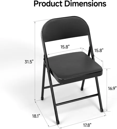 Miniatura 3 de Paquete de 4 sillas plegables acolchadas de cuero, marco de metal con asiento y respaldo de piel sintética, capacidad de 650 libras, silla plegable